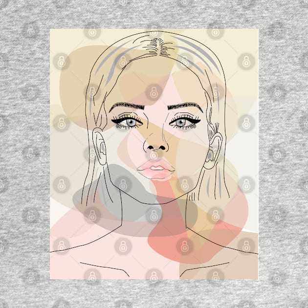 Lady line drawing face , hair ,neck, shoulder  and abstract mixed colors background , modern art by WorldOfMine